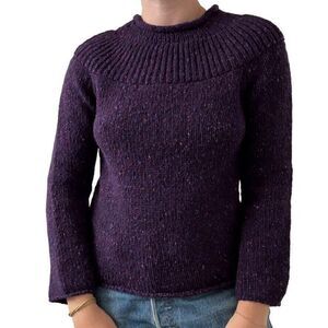 Vintage NWT Fisherman Purple Wool Donegal Fleck Chunky Irish Winter Sweater sz S
